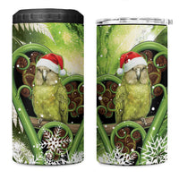Kakapo New Zealand Christmas In July 4 in 1 Can Cooler Tumbler NZ Aroha Koru Fern Marble Vibes