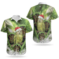 Kakapo New Zealand Christmas In July Couples Matching Long Sleeve Bodycon Dress and Hawaiian Shirt NZ Aroha Koru Fern Marble Vibes LT14 - Polynesian Pride