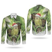 Kakapo New Zealand Christmas In July Couples Matching Off Shoulder Short Dress and Long Sleeve Button Shirt NZ Aroha Koru Fern Marble Vibes LT14 - Polynesian Pride