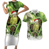 Kakapo New Zealand Christmas In July Couples Matching Short Sleeve Bodycon Dress and Hawaiian Shirt NZ Aroha Koru Fern Marble Vibes LT14 Green - Polynesian Pride
