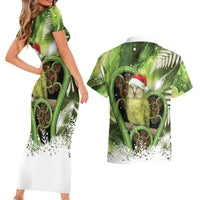 Kakapo New Zealand Christmas In July Couples Matching Short Sleeve Bodycon Dress and Hawaiian Shirt NZ Aroha Koru Fern Marble Vibes LT14 - Polynesian Pride