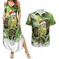 Kakapo New Zealand Christmas In July Couples Matching Summer Maxi Dress and Hawaiian Shirt NZ Aroha Koru Fern Marble Vibes LT14 Green - Polynesian Pride