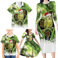 Kakapo New Zealand Christmas In July Family Matching Long Sleeve Bodycon Dress and Hawaiian Shirt NZ Aroha Koru Fern Marble Vibes LT14 - Polynesian Pride