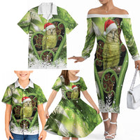 Kakapo New Zealand Christmas In July Family Matching Off The Shoulder Long Sleeve Dress and Hawaiian Shirt NZ Aroha Koru Fern Marble Vibes LT14 - Polynesian Pride