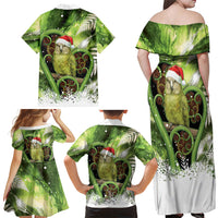 Kakapo New Zealand Christmas In July Family Matching Off Shoulder Maxi Dress and Hawaiian Shirt NZ Aroha Koru Fern Marble Vibes LT14 Mom's Dress Green - Polynesian Pride