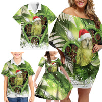 Kakapo New Zealand Christmas In July Family Matching Off Shoulder Short Dress and Hawaiian Shirt NZ Aroha Koru Fern Marble Vibes LT14 - Polynesian Pride