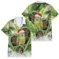 Kakapo New Zealand Christmas In July Family Matching Puletasi and Hawaiian Shirt NZ Aroha Koru Fern Marble Vibes LT14 Dad's Shirt - Short Sleeve Green - Polynesian Pride
