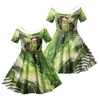 Kakapo New Zealand Christmas In July Family Matching Puletasi and Hawaiian Shirt NZ Aroha Koru Fern Marble Vibes LT14 Daughter's Dress Green - Polynesian Pride