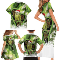 Kakapo New Zealand Christmas In July Family Matching Short Sleeve Bodycon Dress and Hawaiian Shirt NZ Aroha Koru Fern Marble Vibes LT14 Mom's Dress Green - Polynesian Pride