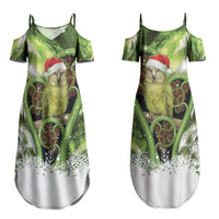 Kakapo New Zealand Christmas In July Family Matching Summer Maxi Dress and Hawaiian Shirt NZ Aroha Koru Fern Marble Vibes LT14 Mom's Dress Green - Polynesian Pride
