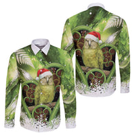 Kakapo New Zealand Christmas In July Family Matching Tank Maxi Dress and Hawaiian Shirt NZ Aroha Koru Fern Marble Vibes LT14 Dad's Shirt - Long Sleeve Green - Polynesian Pride