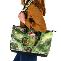 Kakapo New Zealand Christmas In July Leather Tote Bag NZ Aroha Koru Fern Marble Vibes