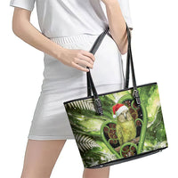 Kakapo New Zealand Christmas In July Leather Tote Bag NZ Aroha Koru Fern Marble Vibes
