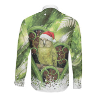 Kakapo New Zealand Christmas In July Long Sleeve Button Shirt NZ Aroha Koru Fern Marble Vibes LT14 - Polynesian Pride
