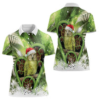 Kakapo New Zealand Christmas In July Women Polo Shirt NZ Aroha Koru Fern Marble Vibes