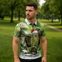 Kakapo New Zealand Christmas In July Zipper Polo Shirt NZ Aroha Koru Fern Marble Vibes
