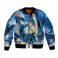Sulphur-crested Cockatoo New Zealand Christmas In July Bomber Jacket NZ Aroha Koru Fern Marble Vibes