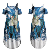 Sulphur-crested Cockatoo New Zealand Christmas In July Couples Matching Summer Maxi Dress and Hawaiian Shirt NZ Aroha Koru Fern Marble Vibes LT14 - Polynesian Pride
