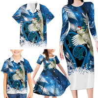 Sulphur-crested Cockatoo New Zealand Christmas In July Family Matching Long Sleeve Bodycon Dress and Hawaiian Shirt NZ Aroha Koru Fern Marble Vibes LT14 - Polynesian Pride