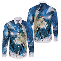 Sulphur-crested Cockatoo New Zealand Christmas In July Family Matching Long Sleeve Bodycon Dress and Hawaiian Shirt NZ Aroha Koru Fern Marble Vibes LT14 Dad's Shirt - Long Sleeve Blue - Polynesian Pride