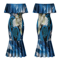 Sulphur-crested Cockatoo New Zealand Christmas In July Family Matching Mermaid Dress and Hawaiian Shirt NZ Aroha Koru Fern Marble Vibes LT14 Mom's Dress Blue - Polynesian Pride