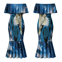 Sulphur-crested Cockatoo New Zealand Christmas In July Family Matching Mermaid Dress and Hawaiian Shirt NZ Aroha Koru Fern Marble Vibes LT14 Mom's Dress Blue - Polynesian Pride