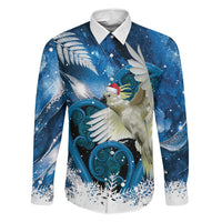 Sulphur-crested Cockatoo New Zealand Christmas In July Family Matching Off Shoulder Maxi Dress and Hawaiian Shirt NZ Aroha Koru Fern Marble Vibes LT14 Daughter's Dress Blue - Polynesian Pride