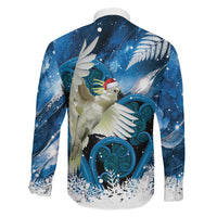 Sulphur-crested Cockatoo New Zealand Christmas In July Family Matching Off Shoulder Maxi Dress and Hawaiian Shirt NZ Aroha Koru Fern Marble Vibes LT14 Son's Shirt Blue - Polynesian Pride