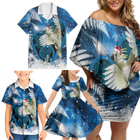 Sulphur-crested Cockatoo New Zealand Christmas In July Family Matching Off Shoulder Short Dress and Hawaiian Shirt NZ Aroha Koru Fern Marble Vibes LT14 - Polynesian Pride