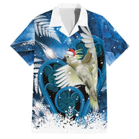 Sulphur-crested Cockatoo New Zealand Christmas In July Family Matching Off Shoulder Short Dress and Hawaiian Shirt NZ Aroha Koru Fern Marble Vibes LT14 Dad's Shirt - Short Sleeve Blue - Polynesian Pride