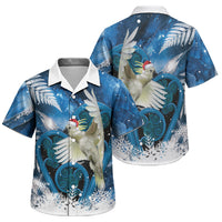 Sulphur-crested Cockatoo New Zealand Christmas In July Family Matching Off Shoulder Short Dress and Hawaiian Shirt NZ Aroha Koru Fern Marble Vibes LT14 Son's Shirt Blue - Polynesian Pride