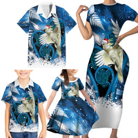 Sulphur-crested Cockatoo New Zealand Christmas In July Family Matching Short Sleeve Bodycon Dress and Hawaiian Shirt NZ Aroha Koru Fern Marble Vibes LT14 - Polynesian Pride
