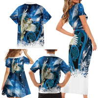 Sulphur-crested Cockatoo New Zealand Christmas In July Family Matching Short Sleeve Bodycon Dress and Hawaiian Shirt NZ Aroha Koru Fern Marble Vibes