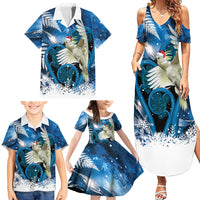 Sulphur-crested Cockatoo New Zealand Christmas In July Family Matching Summer Maxi Dress and Hawaiian Shirt NZ Aroha Koru Fern Marble Vibes LT14 - Polynesian Pride
