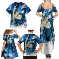 Sulphur-crested Cockatoo New Zealand Christmas In July Family Matching Summer Maxi Dress and Hawaiian Shirt NZ Aroha Koru Fern Marble Vibes LT14 Mom's Dress Blue - Polynesian Pride