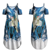 Sulphur-crested Cockatoo New Zealand Christmas In July Family Matching Summer Maxi Dress and Hawaiian Shirt NZ Aroha Koru Fern Marble Vibes LT14 Mom's Dress Blue - Polynesian Pride