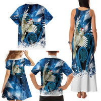 Sulphur-crested Cockatoo New Zealand Christmas In July Family Matching Tank Maxi Dress and Hawaiian Shirt NZ Aroha Koru Fern Marble Vibes LT14 Mom's Dress Blue - Polynesian Pride