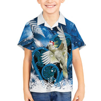 Sulphur-crested Cockatoo New Zealand Christmas In July Kid Hawaiian Shirt NZ Aroha Koru Fern Marble Vibes LT14 Kid Blue - Polynesian Pride