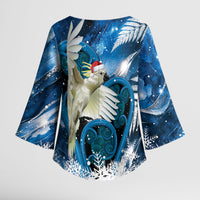 Sulphur-crested Cockatoo New Zealand Christmas In July Kimono Sleeve Blouse NZ Aroha Koru Fern Marble Vibes