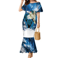 Sulphur-crested Cockatoo New Zealand Christmas In July Mermaid Dress NZ Aroha Koru Fern Marble Vibes LT14 Women Blue - Polynesian Pride