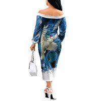 Sulphur-crested Cockatoo New Zealand Christmas In July Off The Shoulder Long Sleeve Dress NZ Aroha Koru Fern Marble Vibes LT14 - Polynesian Pride