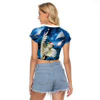 Sulphur-crested Cockatoo New Zealand Christmas In July Raglan Cropped T Shirt NZ Aroha Koru Fern Marble Vibes