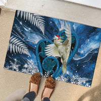 Sulphur-crested Cockatoo New Zealand Christmas In July Rubber Doormat NZ Aroha Koru Fern Marble Vibes