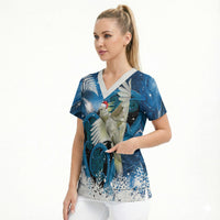 Sulphur-crested Cockatoo New Zealand Christmas In July Scrub Top NZ Aroha Koru Fern Marble Vibes