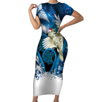 Sulphur-crested Cockatoo New Zealand Christmas In July Short Sleeve Bodycon Dress NZ Aroha Koru Fern Marble Vibes