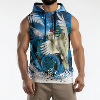 Sulphur-crested Cockatoo New Zealand Christmas In July Sleeveless Hoodie NZ Aroha Koru Fern Marble Vibes