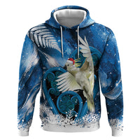 Sulphur-crested Cockatoo New Zealand Christmas In July Zip Hoodie NZ Aroha Koru Fern Marble Vibes