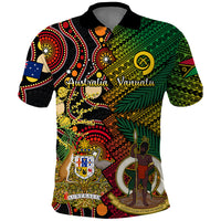 Vanuatu and Australia Polo Shirt Vanuatuan Polynesian Mix Aussie Aboriginal Art LT14 Black - Polynesian Pride