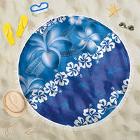 Vintage Blue Polynesia Beach Blanket Plumeria With Hibiscus Tropical Vibes LT14 One Size 150cm Blue - Polynesian Pride