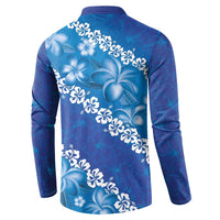 Vintage Blue Polynesia Button Sweatshirt Plumeria With Hibiscus Tropical Vibes LT14 - Polynesian Pride